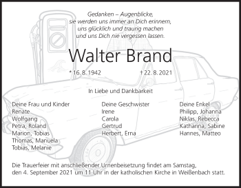 Anzeige von Walter Brand von MGO