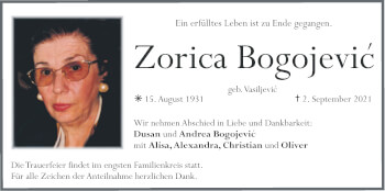 Anzeige von Zorica Bogojevic von MGO