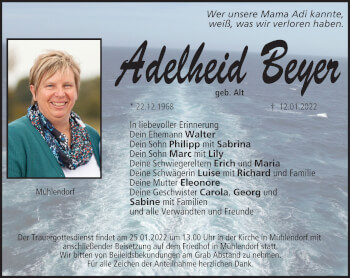 Anzeige von Adelheid Beyer von MGO