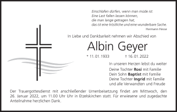 Anzeige von Albin Geyer von MGO