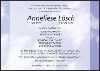 Anzeige von Anneliese Lösch von MGO