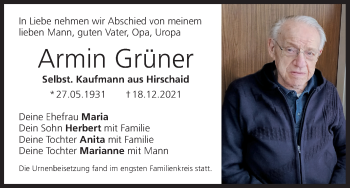 Anzeige von Armin Grüner von MGO