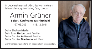 Anzeige von Armin Grüner von MGO