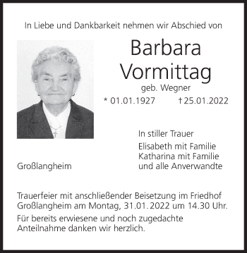 Anzeige von Barbara Vormittag von MGO