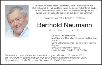 Anzeige von Berthold Neumann von MGO