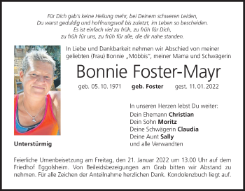 Anzeige von Bonnie Foster-Mayr von MGO