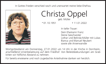 Anzeige von Christa Oppel von MGO