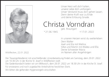 Anzeige von Christa Vorndran von MGO
