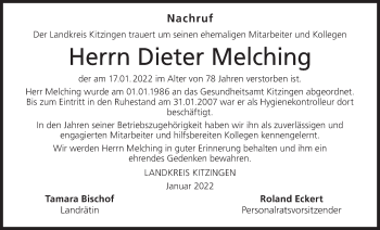 Anzeige von Dieter Melching von MGO