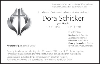 Anzeige von Dora Schicker von MGO