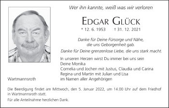 Anzeige von Edgar Glück von MGO