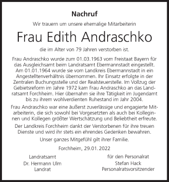 Anzeige von Edith Andraschko von MGO