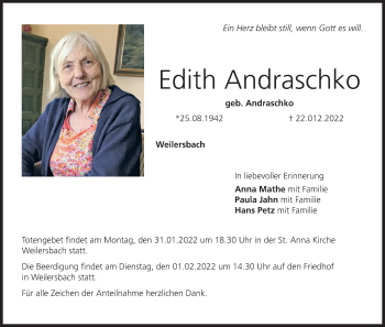 Anzeige von Edith Andraschko von MGO