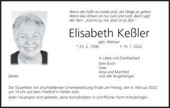 Anzeige von Elisabeth Keßler von MGO