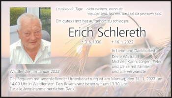 Anzeige von Erich Schlereth von MGO