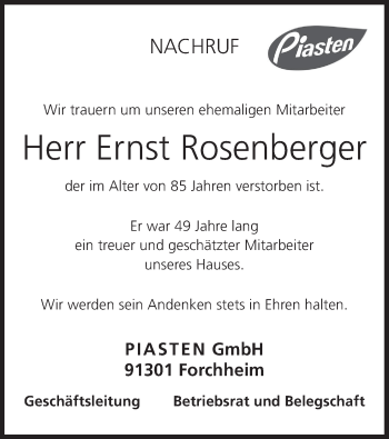 Anzeige von Ernst Rosenberger von MGO