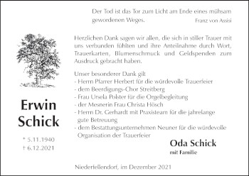 Anzeige von Erwin Schick von MGO