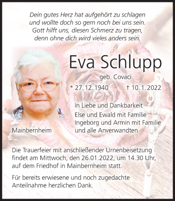 Anzeige von Eva Schlupp von MGO