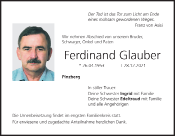 Anzeige von Ferdinand Glauber von MGO