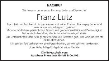 Anzeige von Franz Lutz von MGO