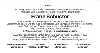 Anzeige von Franz Schuster von MGO