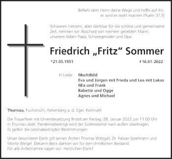 Anzeige von Friedrich Sommer von MGO