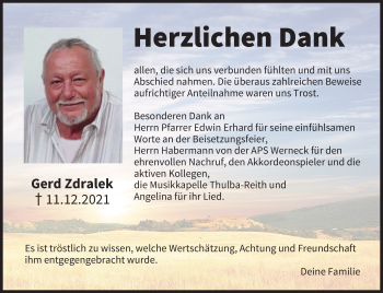 Anzeige von Gerd Zdralek von MGO