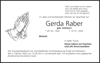 Anzeige von Gerda Raber von MGO