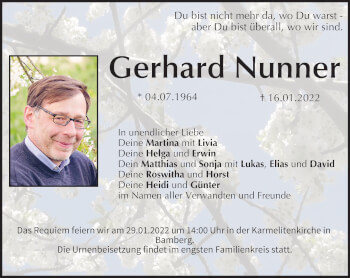 Anzeige von Gerhard Nunner von MGO