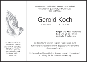 Anzeige von Gerold Koch von MGO