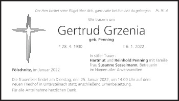 Anzeige von Gertrud Grzenia von MGO