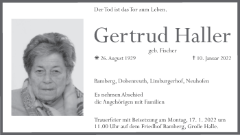 Anzeige von Gertrud Haller von MGO