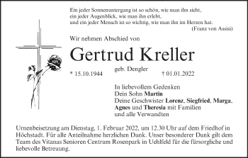 Anzeige von Gertrud Kreller von MGO