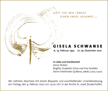 Anzeige von Gisela Schwanse von MGO