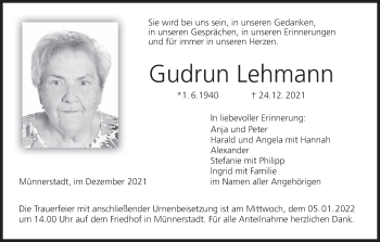 Anzeige von Gudrun Lehmann von MGO