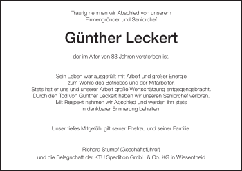 Anzeige von Günther Leckert von MGO