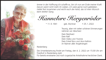 Anzeige von Hannelore Hergenröder von MGO