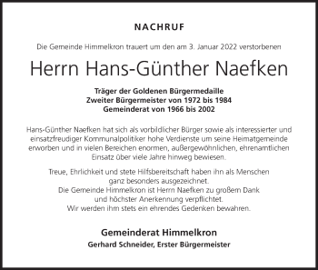 Anzeige von Hans-Günther Naefken von MGO