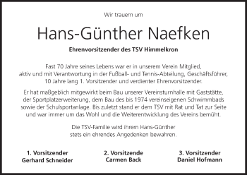 Anzeige von Hans-Günther Naefken von MGO