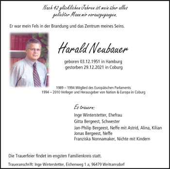 Anzeige von Harald Neubauer von MGO