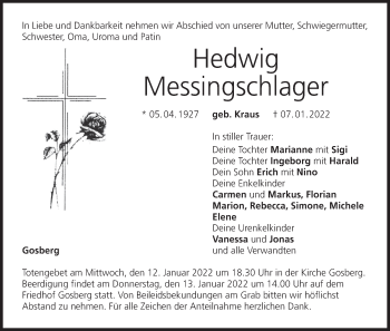 Anzeige von Hedwig Messingschlager von MGO