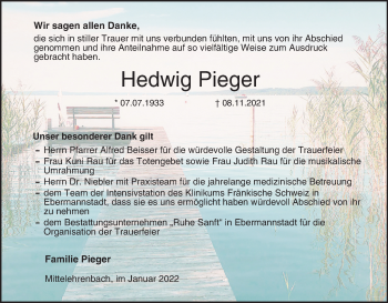Anzeige von Hedwig Pieger von MGO