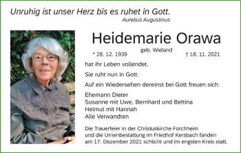 Anzeige von Heidemarie Orawa von MGO