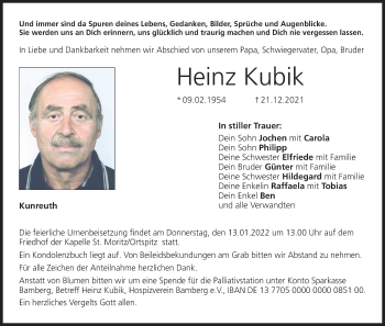 Anzeige von Heinz Kubik von MGO