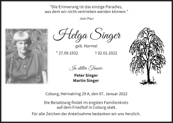 Anzeige von Helga Singer von MGO