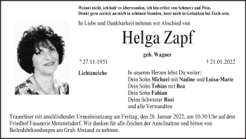 Anzeige von Helga Zapf von MGO