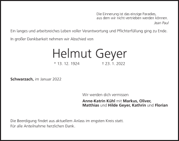 Anzeige von Helmut Geyer von MGO