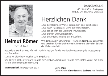 Anzeige von Helmut Römer von MGO