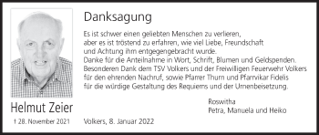 Anzeige von Helmut Zeier von MGO