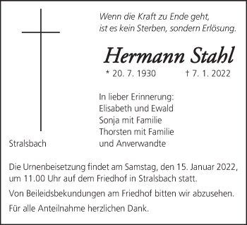 Anzeige von Hermann Stahl von MGO